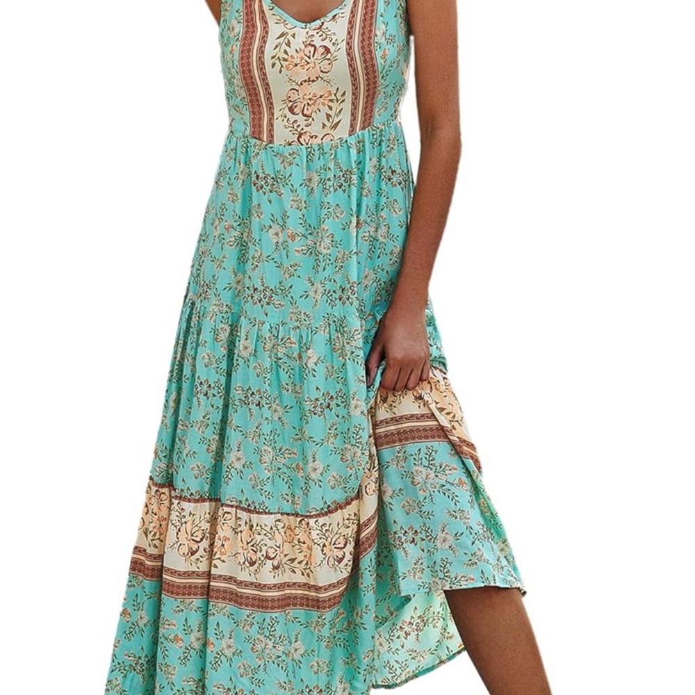 Floral Maxi Dress in Teal and Cream